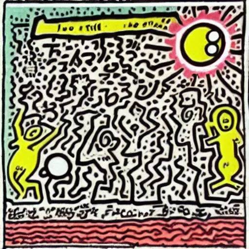 Prompt: cosmic horror in the style of keith harring,