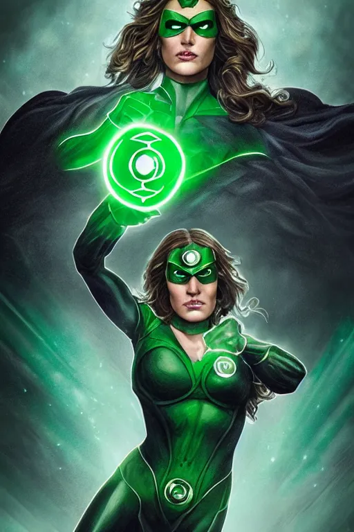 Image similar to Majestic and regal portrait of a female Green Lantern, DC universe, Perfect face, beautiful, intricate, epic, elegant, menacing, fantasy, highly detailed, digital painting, hard focus, beautiful volumetric lighting, epic light, ultra detailed, by Leesha Hannigan, Ross Tran, Thierry Doizon, Kai Carpenter, Ignacio Fernández Ríos