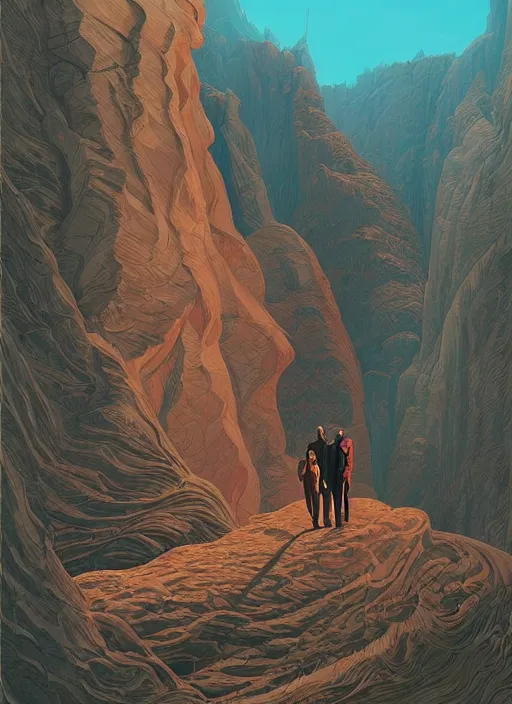 Image similar to Twin Peaks poster artwork by Michael Whelan and Tomer Hanuka, Karol Bak, Rendering of The Strange Love of Canyon-Shaped Bodies, Matte painting, trending on artstation and unreal engine