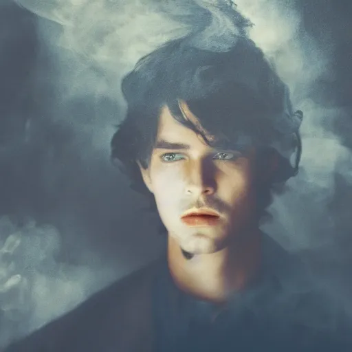 Prompt: sad prince charming, cinematic, smoke and fire, moody light, painterly style. -4