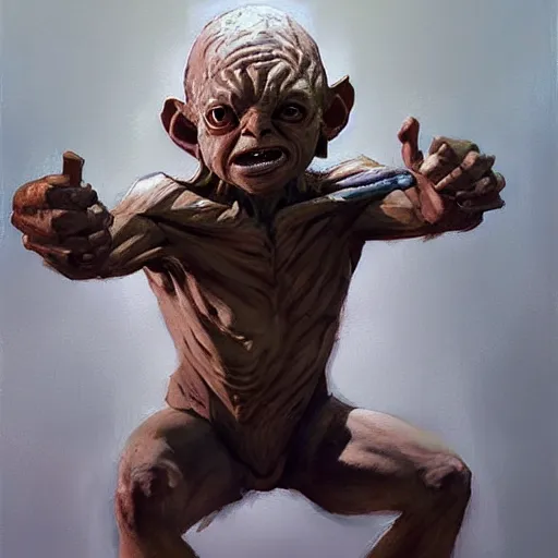 Image similar to greg manchess portrait painting of golum as overwatch character, medium shot, asymmetrical, profile picture, organic painting, sunny day, matte painting, bold shapes, hard edges, street art, trending on artstation, by huang guangjian and gil elvgren and sachin teng