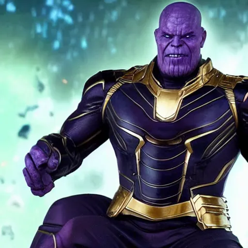 Image similar to darkness from genshin impact as Thanos in avengers infinity war