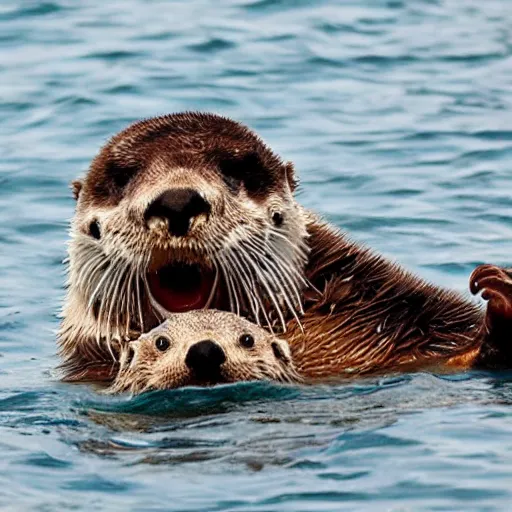 Image similar to nicolas cage cosplay as a sea otter