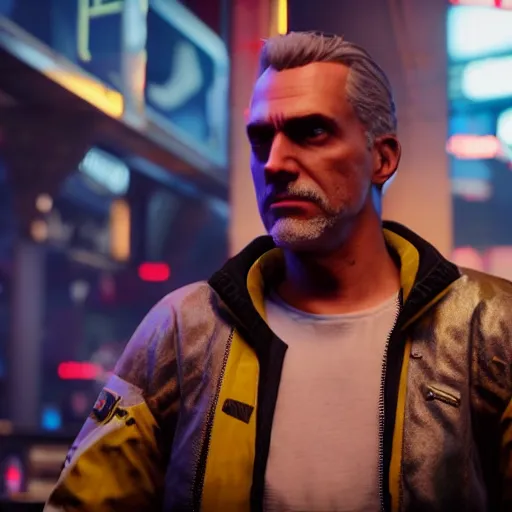 Prompt: Jordan Peterson In Cyberpunk 2077, gameplay screenshot