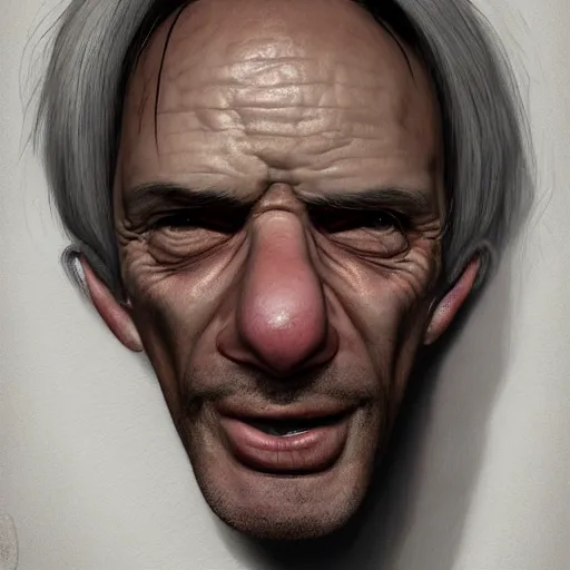 Image similar to funny head caricature, artgem, digital painting, color painting, hyperrealistic, concept art, oil painting, masterpiece, concept art, trending on deviantart, realistic and detailed face, highly detailed, high quality, 8 k, soft lighting, fancy colors, fantasy, cinematic, high coherence