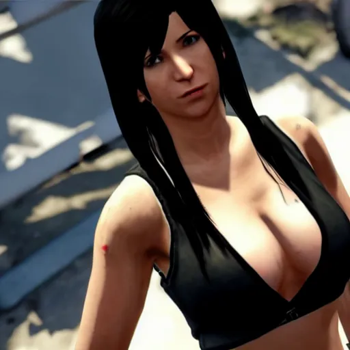 Image similar to Screenshot of Tifa Lockhart in the game GTA V, highly detailed