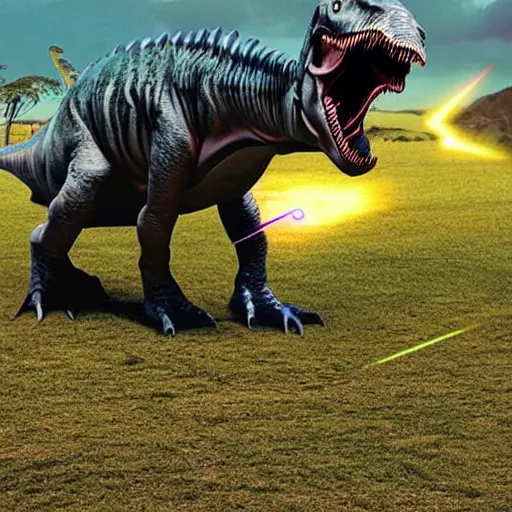 Prompt: future dinosaur with laser arms