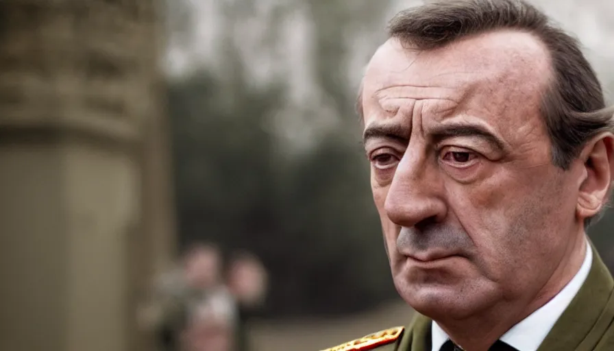 Image similar to hyper-realistic and anamorphic 2010s movie still close-up portrait of a sovietic general, by Paolo Sorrentino, Leica SL2 50mm, beautiful color, high quality, high textured, detailed face