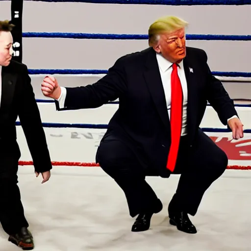 Prompt: trump and elon musk in a boxing ring