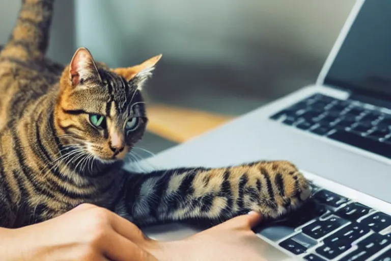 Image similar to a cat's paw touch the keyboard while the cat is in the laptop screen