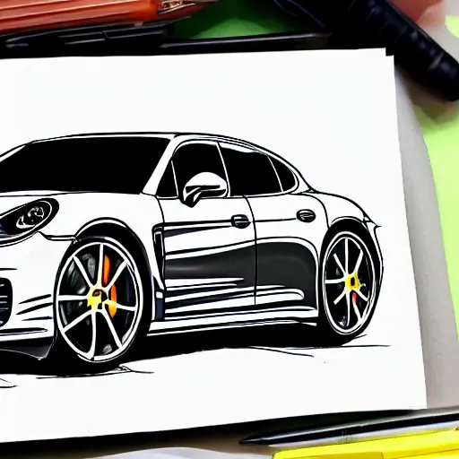 Image similar to a Porsche Panamera hand-drawn sketch