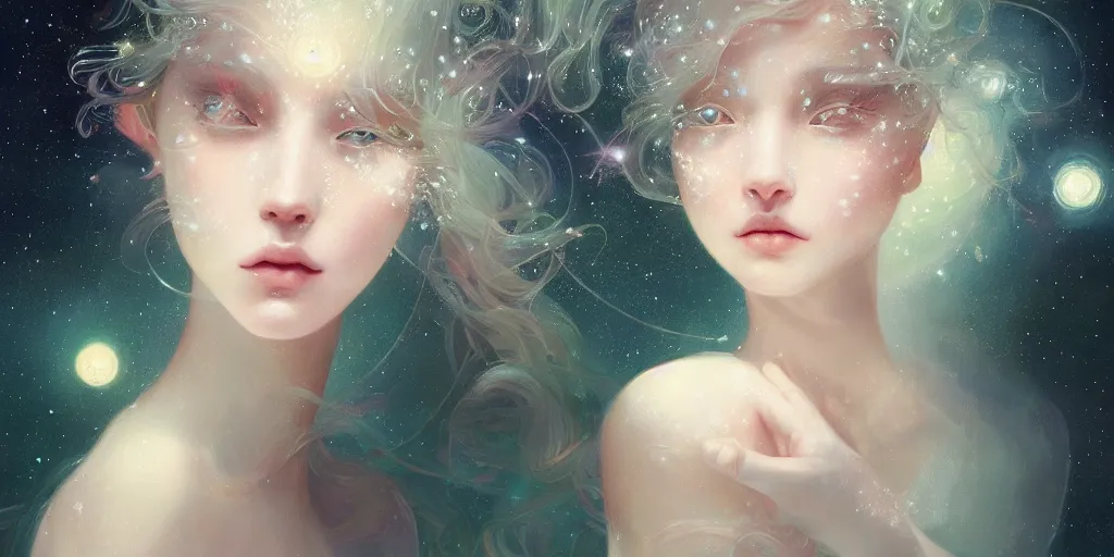 Image similar to breathtaking delicate detailed concept art painting beauty faces with starry night inside, by hsiao - ron cheng, bizarre compositions, exquisite detail, pastel colors, 8 k