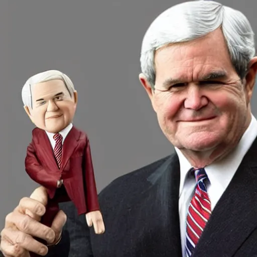 Prompt: Newt Gingrich holding a George W. Bush action figure. AP photo.