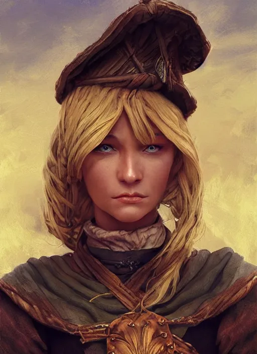 Image similar to blonde peasant woman, fantasy, medieval, vivid colors, fantasy, elegant, concept art, sharp focus, beautiful face!!, digital art, hyper - realistic, 4 k, unreal engine, highly detailed, hd, dramatic lighting by brom, trending on artstation