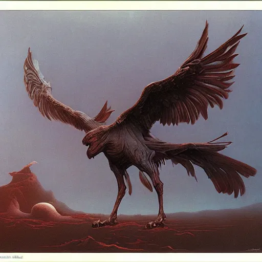 Image similar to gryphon, beksinski