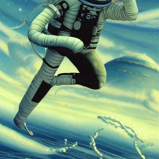 Image similar to An astronaut floating in the ocean, by Gerald Brom