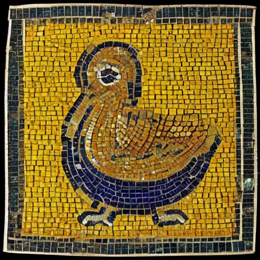 Prompt: a Byzantine mosaic of a Golden rubber ducky