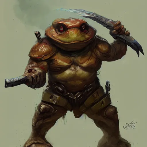 Image similar to bulky anthropomorphic turtle warrior, greg rutkowski