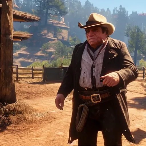 Image similar to An in-game screenshot of Danny Devito in Red Dead Redemption 2 (2018)