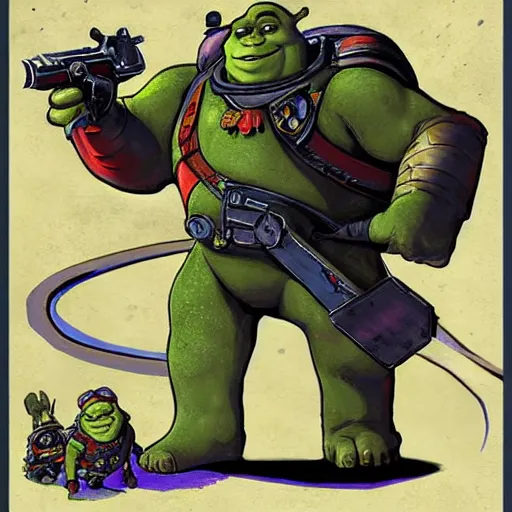 Image similar to Shrek as Space Marine Captain, concept art