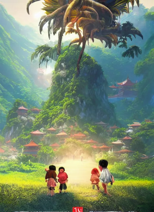 Image similar to poster for an animation film called the chinese child's journey in the philippine islands, 8 k, hd, art by craig mullins