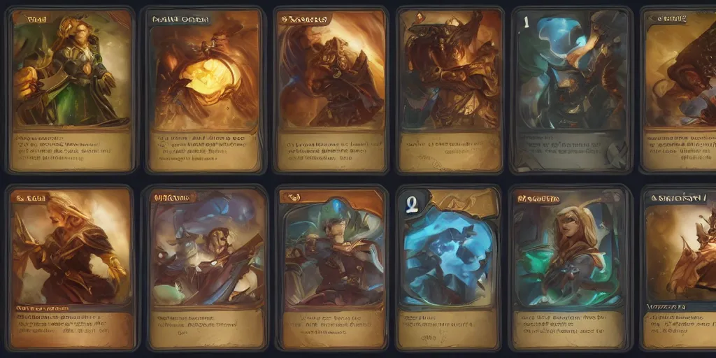 Image similar to 3 new custom cards template by Magic gathering, artifact, hearthstone, tabletop, icons, status icons, card, Andrei Riabovitchev, GUI, Yoshitaka Amano, TCG, ArtStation, CGSociety,