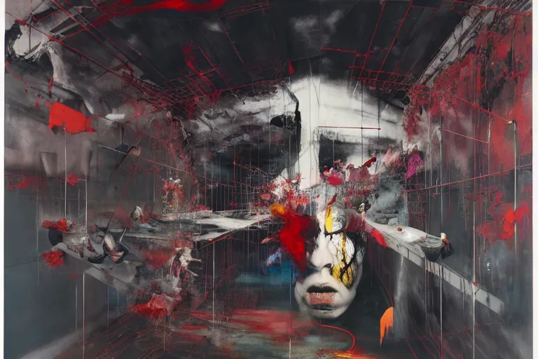 Image similar to the physical impossibility of death, in a brutalist designed space ship, gothic, rich deep colours, painted by francis bacon, adrian ghenie, james jean and petra cortright, part by gerhard richter, part by takato yamamoto. 8 k masterpiece