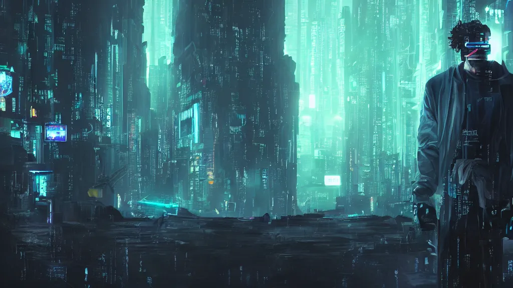 Image similar to a cyberpunk addict lost to the void