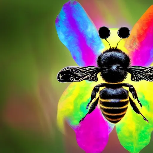 Image similar to photo of a hybrid between a bee and a rainbow unicorn