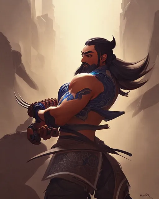 Prompt: hanzo from overwatch, character portrait, concept art, intricate details, highly detailed by greg rutkowski, michael whelan and gustave dore