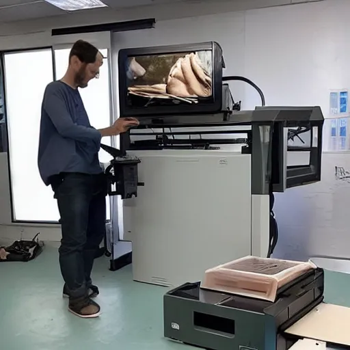 Prompt: photo of a man being printed by a 3d printer