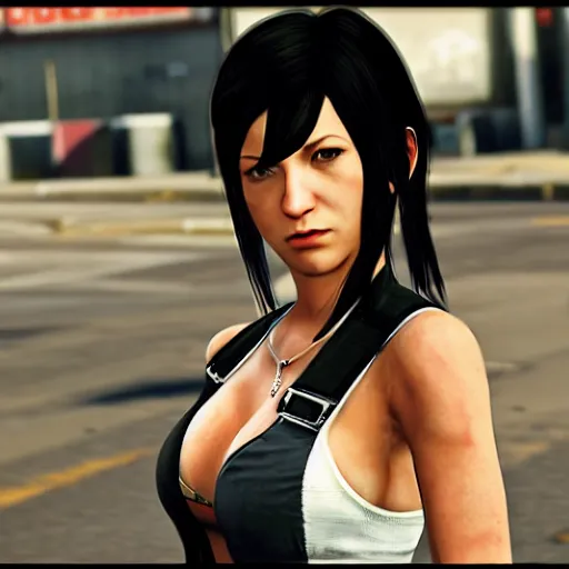 Image similar to Screenshot of Tifa Lockhart in the game GTA V, highly detailed