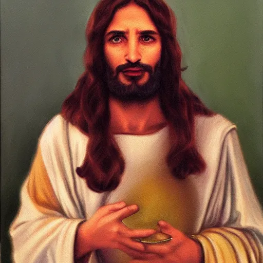 Prompt: kirby as jesus christ, oil painting, detailed