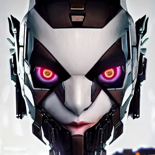 Image similar to a female transformer with a septum ring, glowing eyes, very symmetrical face, highly detailed, widow maker, by vitaly bulgarov, by yoji shinkawa, by joss nizzi, by ben procter, by steve jung, metal gear solid, transformers cinematic universe, pinterest, artstation, unreal engine