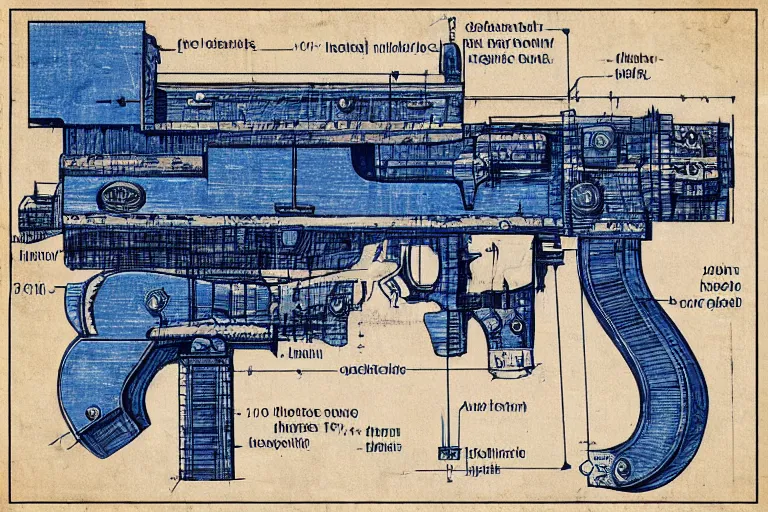 Prompt: Blueprint scheme of an armcannon