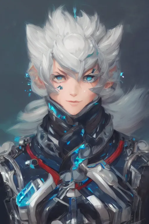 Image similar to concept art, anime portrait of a ninja cyborg wearing an azure wolf themed armor by Stanley Artgerm Lau, WLOP, Rossdraws, James Jean, Andrei Riabovitchev, Marc Simonetti, and Sakimichan, trending on artstation