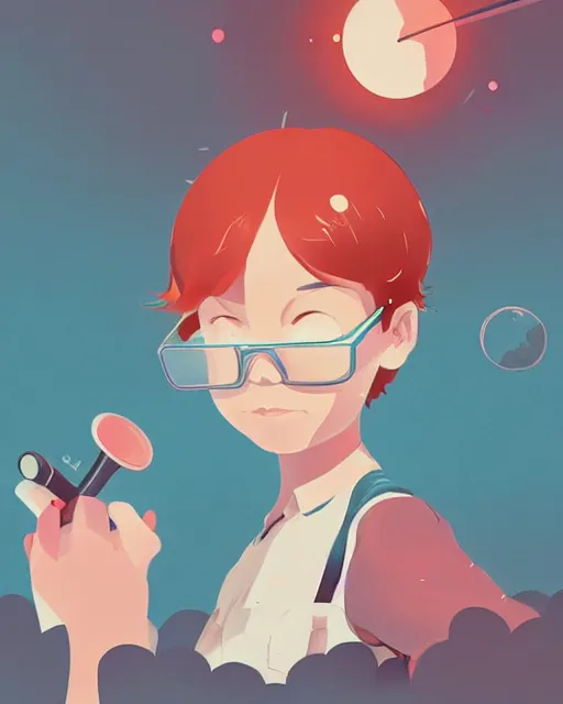 Image similar to a little girl is doing a science experiment. clean cel shaded vector art. minimalist illustration art by lois van baarle, artgerm, helen huang, by makoto shinkai and ilya kuvshinov, rossdraws