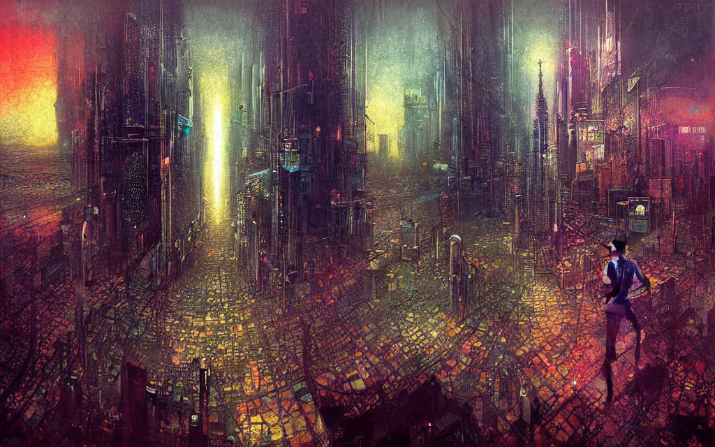 Prompt: technicolor hyperpop cyberpunk cityscape, future perfect, award winning digital art by santiago caruso and odilon redon