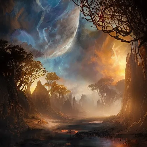 Image similar to Perth City Western Australia, dreamscape, dramatic lighting, fantasy art illustration, trending on artstation, Aetherpunk