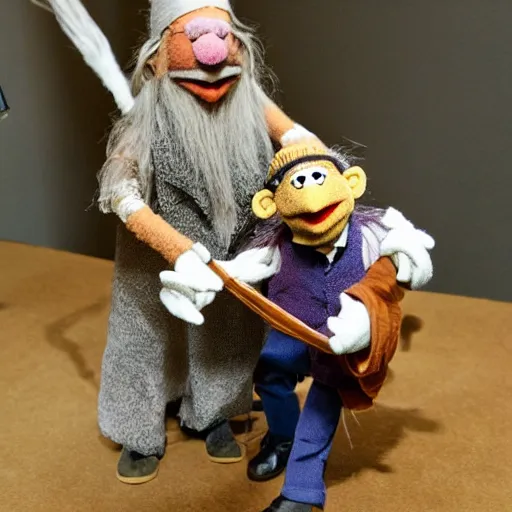 Prompt: muppet puppet of frodo and gandalf