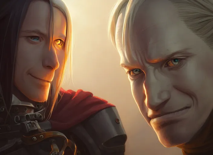 Prompt: highly detailed portrait of elric edward, in fullmetal alchemist, stephen bliss, 8 k, unreal engine, fantasy art by greg rutkowski, loish, rhads, ferdinand knab, makoto shinkai and lois van baarle, ilya kuvshinov, rossdraws, tom bagshaw, global illumination, radiant light, detailed and intricate environment