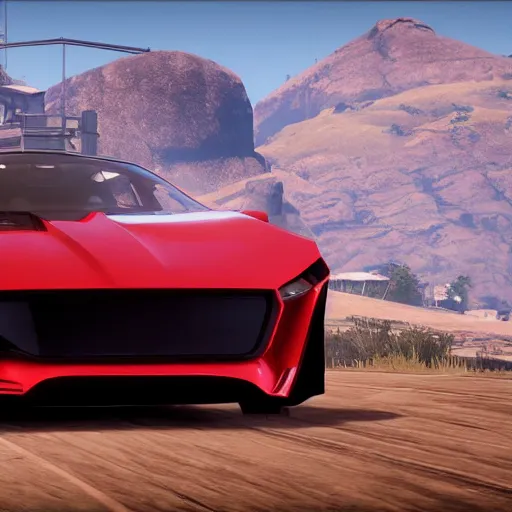 Image similar to futuristic sleek sports car in red dead redemption 2