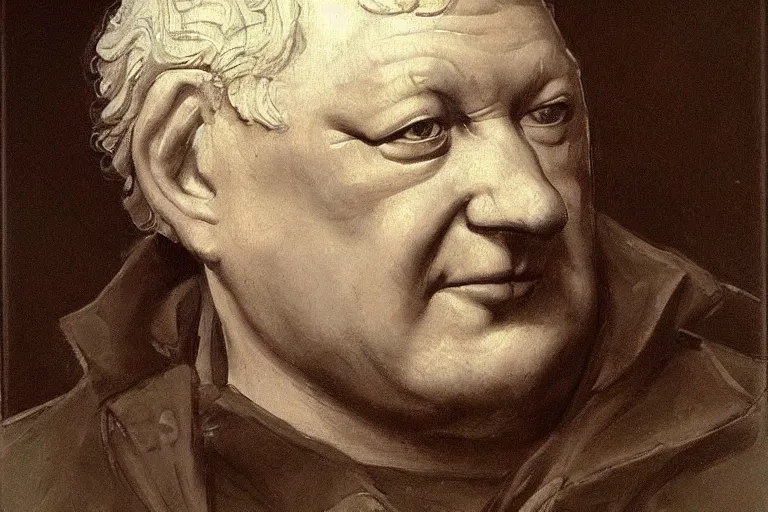 Image similar to Boris Yeltsin with valkyrees, by Leonardo DaVinci, reneissanse painting, intricate detail, artstation