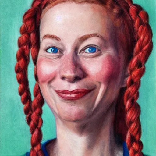 Prompt: Pippi Longstocking as an adult, full view realistic portrait