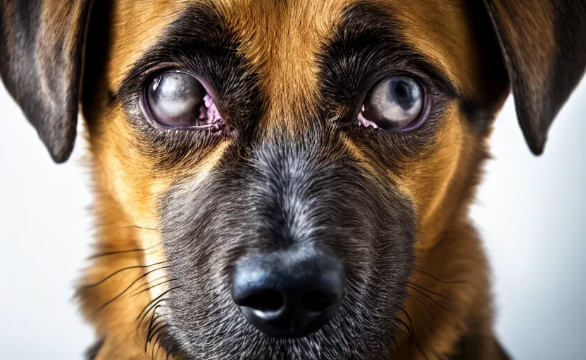 Prompt: studio photography of a sad dog, detailed face, cinematic lighting, 8 k