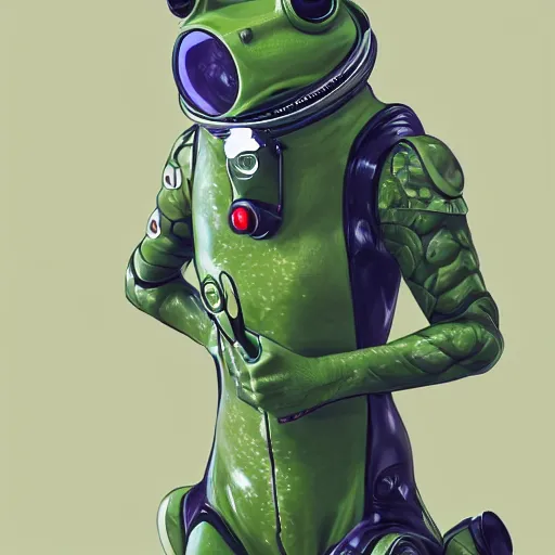 Image similar to a frog in a astronaut suit, 3d, sci-fi fantasy, intricate, elegant, highly detailed, lifelike, photorealistic, digital painting, artstation, illustration, concept art, sharp focus, art in the style of Shigenori Soejima