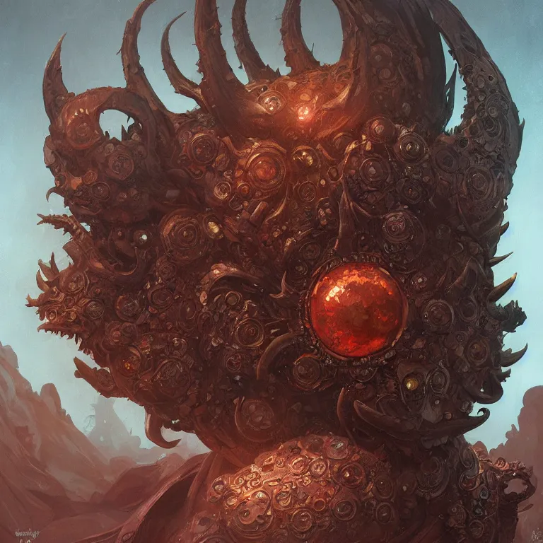 Image similar to Evil beholder monster, D&D, fantasy, highly detailed, digital painting, artstation, smooth, sharp focus, illustration, art by artgerm and greg rutkowski and alphonse mucha