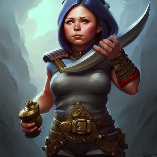 Image similar to muscular female gnome engineer artificer, chunky gauntlets, short dark hair, naval landscape, full body portrait, d & d, fantasy, intricate, elegant, highly detailed, digital painting, artstation, centred, rule of thirds, concept art, matte, sharp focus, illustration, cover by artgerm, art by greg rutkowski