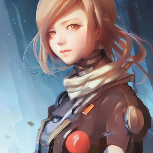 Prompt: portrait of cute anime girl, battle ready, long scarf, intense eyes, robotic limbs, sharp focus, futuristic apocalyptic setting, character illustration, extremely finely detailed, trending on artstation, art by pan ren wei, ross tran.