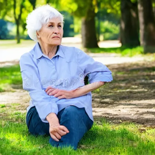 Image similar to an older woman sitting in a park wearing a thin translucent oxygen line under her nose, 4 k, stock photo